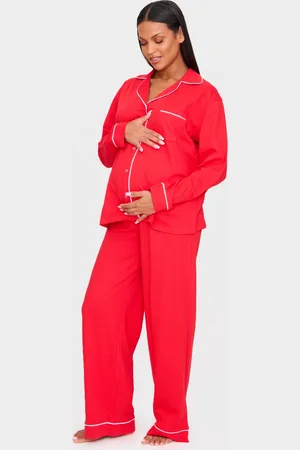 PRETTYLITTLETHING Maternity Jersey Piping Detail Long Pj Set