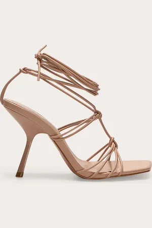 PRETTYLITTLETHING Wide Fit Pu Square Toe Knotted Strappy Lace Up Heeled Sandals