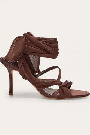 PRETTYLITTLETHING Satin Round Toe Lace Up Ribbon High Heel Sandals