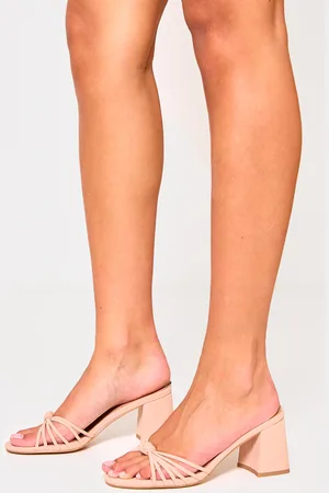 PRETTYLITTLETHING Faux Nubuck Knotted Block Heeled Mule Sandals