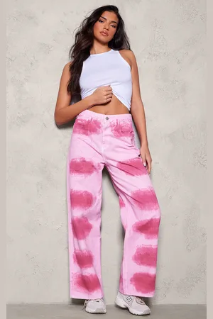 PRETTYLITTLETHING Tie Dye Denim Wide Leg Jeans