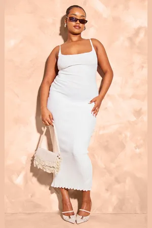 PRETTYLITTLETHING Plus Knitted Ribbed Edge Detail Midi Dress