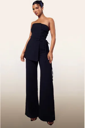 PRETTYLITTLETHING PLT Label Overlay Panel Lace Up Tailored Jumpsuit