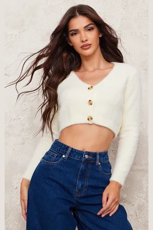 PRETTYLITTLETHING Eyelash Knit Crop Button Up Cardigan