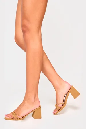 PRETTYLITTLETHING Faux Nubuck Knotted Block Heeled Mule Sandals