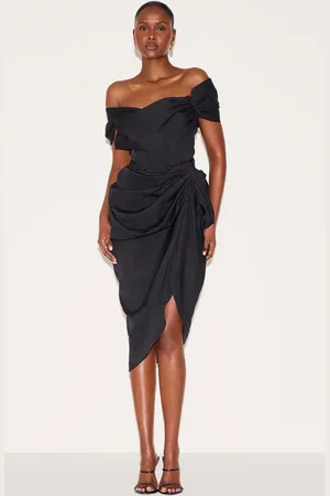 PRETTYLITTLETHING Corset Bardot Draped Midi Dress