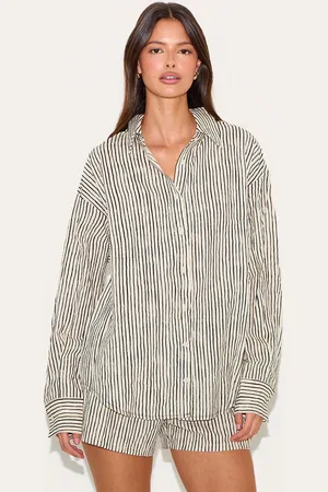 PRETTYLITTLETHING Striped Linen Long Sleeve Shirt