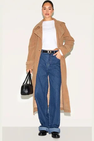 PRETTYLITTLETHING Faux Suede Buckle Belt Trench Coat