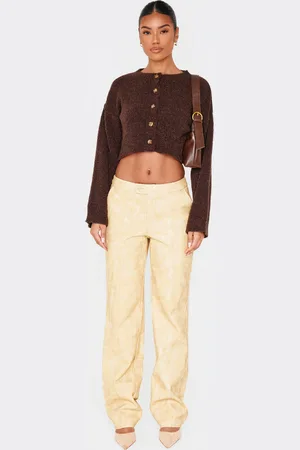 PRETTYLITTLETHING Premium Washed Faux Leather Pintuck Detail Straight Leg Pants