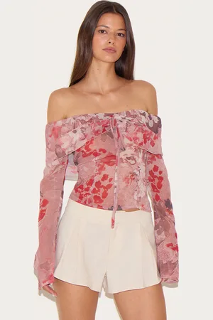 PRETTYLITTLETHING Printed Bardot Chiffon Blouse
