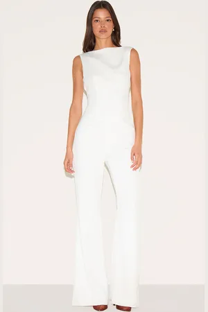 PRETTYLITTLETHING Structured Woven Plunge Back Corset Straight Leg Jumpsuit