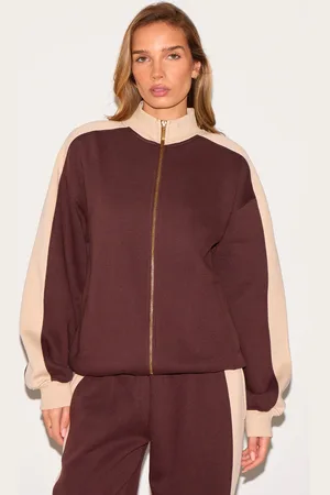PRETTYLITTLETHING Oversized Colour Block Zip Through Sweatshirt