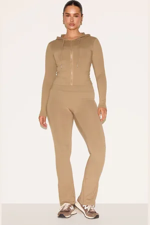 PRETTYLITTLETHING Shape Olive Sculpted Foldover Waist Flare Pants