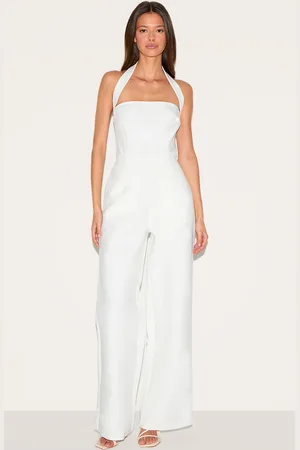 PRETTYLITTLETHING Premium Woven Halterneck Straight Leg Jumpsuit