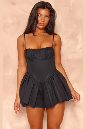 PRETTYLITTLETHING Woven Dipped Waist Strappy Playsuit