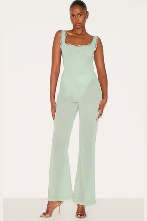 PRETTYLITTLETHING Chiffon Corset Detail Flared Jumpsuit
