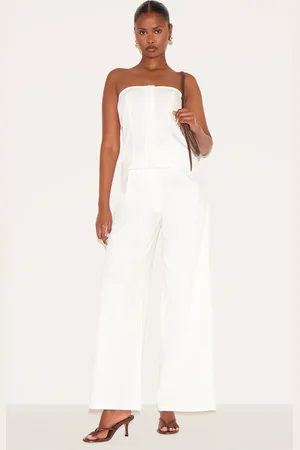 PRETTYLITTLETHING Linen Blend Tailored Bandeau Wide Leg Jumpsuit