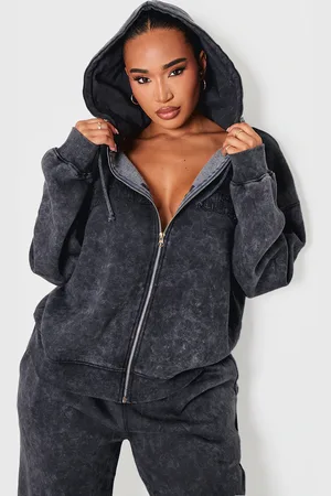 PRETTYLITTLETHING Shape Embroidery Washed Zip Through Hoodie