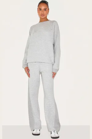 PRETTYLITTLETHING Panelled Rib Detail Wide Leg Track Pants