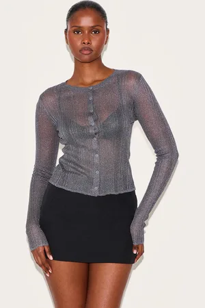 PRETTYLITTLETHING Sheer Knit Cardigan Grey