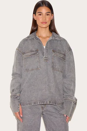 PRETTYLITTLETHING Long Sleeve Slouchy Denim Rugby Shirt