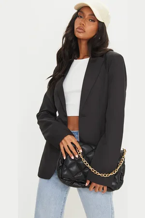 PRETTYLITTLETHING Woven Cinched Curve Hem Blazer