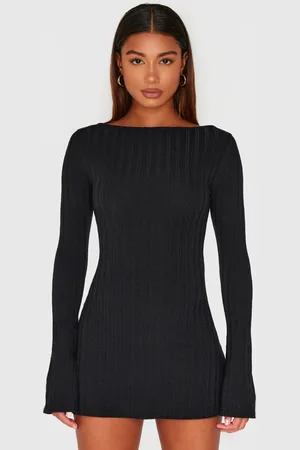 PRETTYLITTLETHING Wide Rib Flared Sleeve Shift Dress