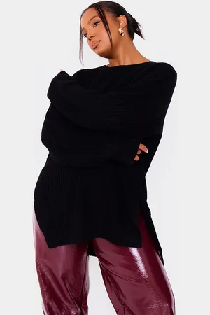 PRETTYLITTLETHING Plus Round Neck Side Split Jumper