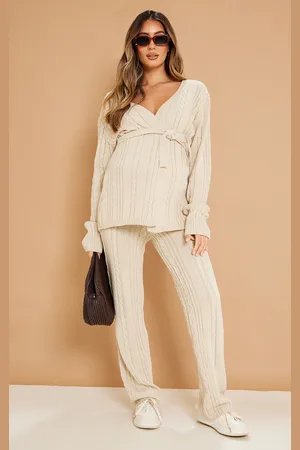 PRETTYLITTLETHING Maternity Cable Knit Wide Leg Flare