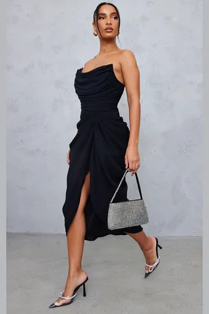 PRETTYLITTLETHING Chiffon Corset Bandeau Draped Midi Dress