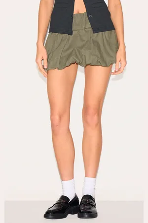 PRETTYLITTLETHING Twill Low Rise Puffball Mini Skirt