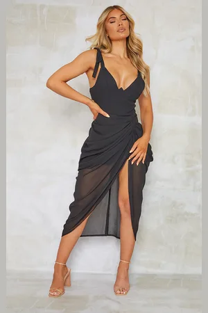 PRETTYLITTLETHING Underwire Detail Draped Midi Dress
