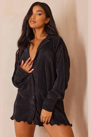 PRETTYLITTLETHING Plisse Frill Hem Shirt Dress