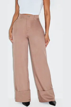 PRETTYLITTLETHING Shape High Waisted Tailored Turn Up Hem Wide Leg Pants