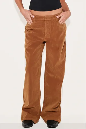 PRETTYLITTLETHING Faux Suede Mid Rise Straight Leg Pants