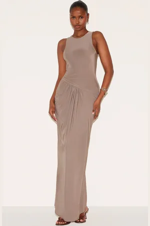 PRETTYLITTLETHING Double Layer Slinky Drop Waist Ruched Maxi Dress