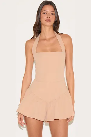 PRETTYLITTLETHING Halter Neck Drop Waist Floaty Playsuit