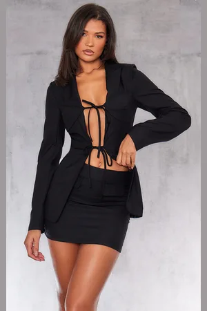 PRETTYLITTLETHING Tailored Woven Tie Front Longline Blazer