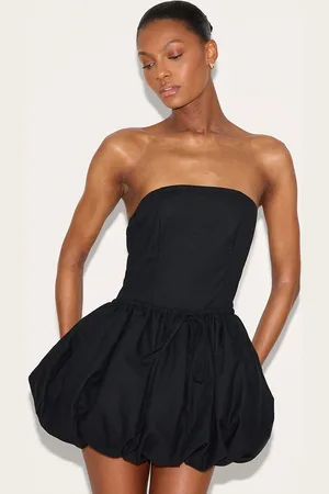 PRETTYLITTLETHING Linen Bandeau Tie Waist Puffball Dress
