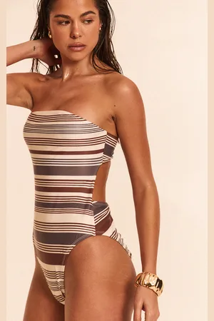 PRETTYLITTLETHING Stripe Bandeau Cut Out Back Swimsuit