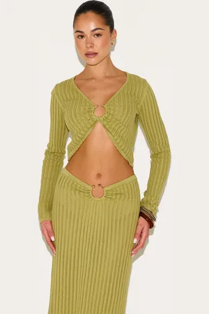 PRETTYLITTLETHING Pointelle Knit Trim Detail Long Sleeve Top