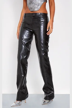 PRETTYLITTLETHING Tall Faux Leather Low Rise Textured Straight Leg Pants