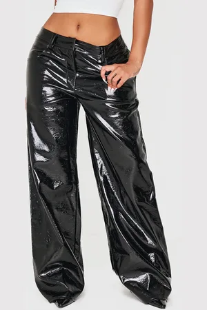 PRETTYLITTLETHING Shape Faux Leather Textured Wide Leg Pants