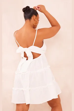 PRETTYLITTLETHING Plus Tiered Cheesecloth Shift Dress