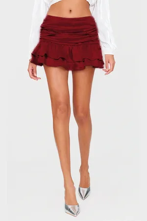 PRETTYLITTLETHING Satin Frilly Hem Drop Waist Mini Skirt