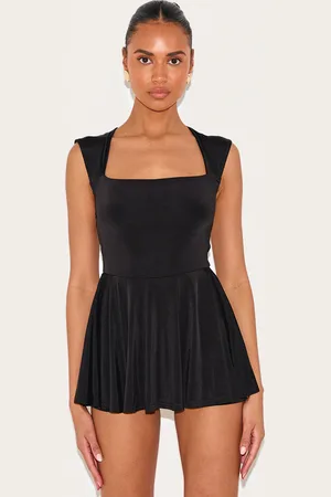 PRETTYLITTLETHING Double Layer Slinky Square Cap Sleeve Skort Playsuit
