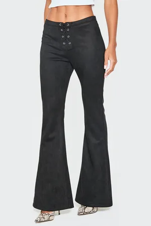 PRETTYLITTLETHING Faux Suede Lace Up Straight Leg Pant
