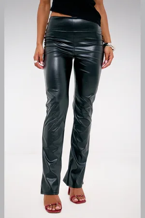 PRETTYLITTLETHING Faux Leather Fold Over Waist Straight Leg Pant