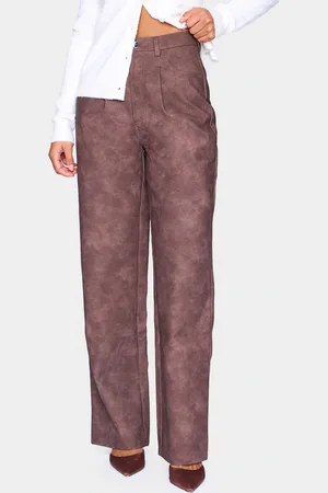 PRETTYLITTLETHING Washed Faux Leather Dart Pocket Straight Leg Pants