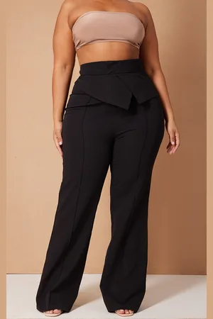PRETTYLITTLETHING Plus Fold Over Waistband Flare Pants